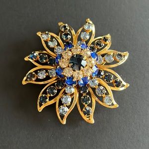 Vintage Estate Jewelry Signed Judy
Lee Blue Tones & Clear Crystal Stacked Brooch